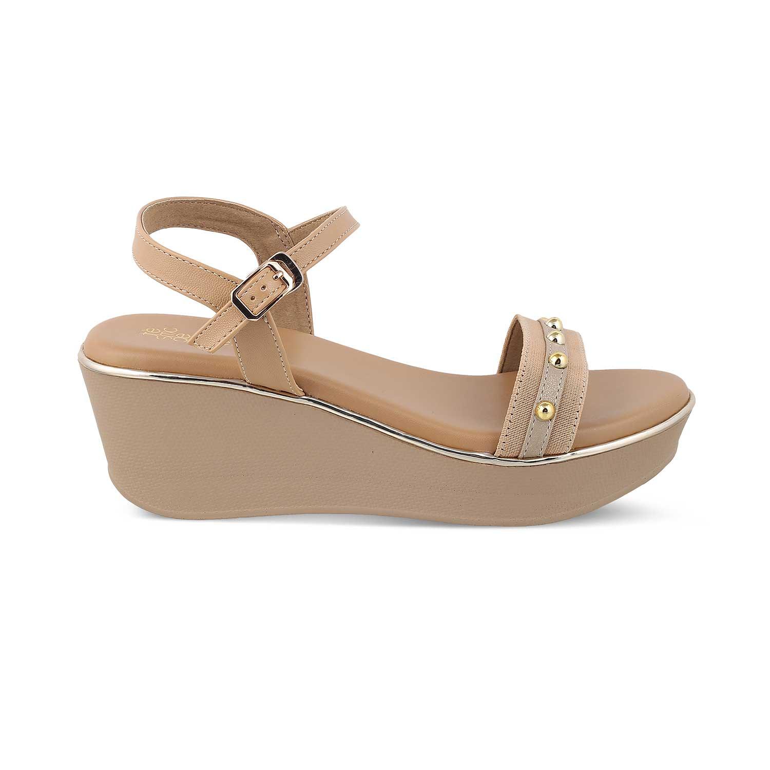 The Conq Beige Women's Dress Wedge Sandals Tresmode 37