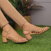 The Crosse Beige Women's Dress Block Heel Sandals Tresmode - Tresmode