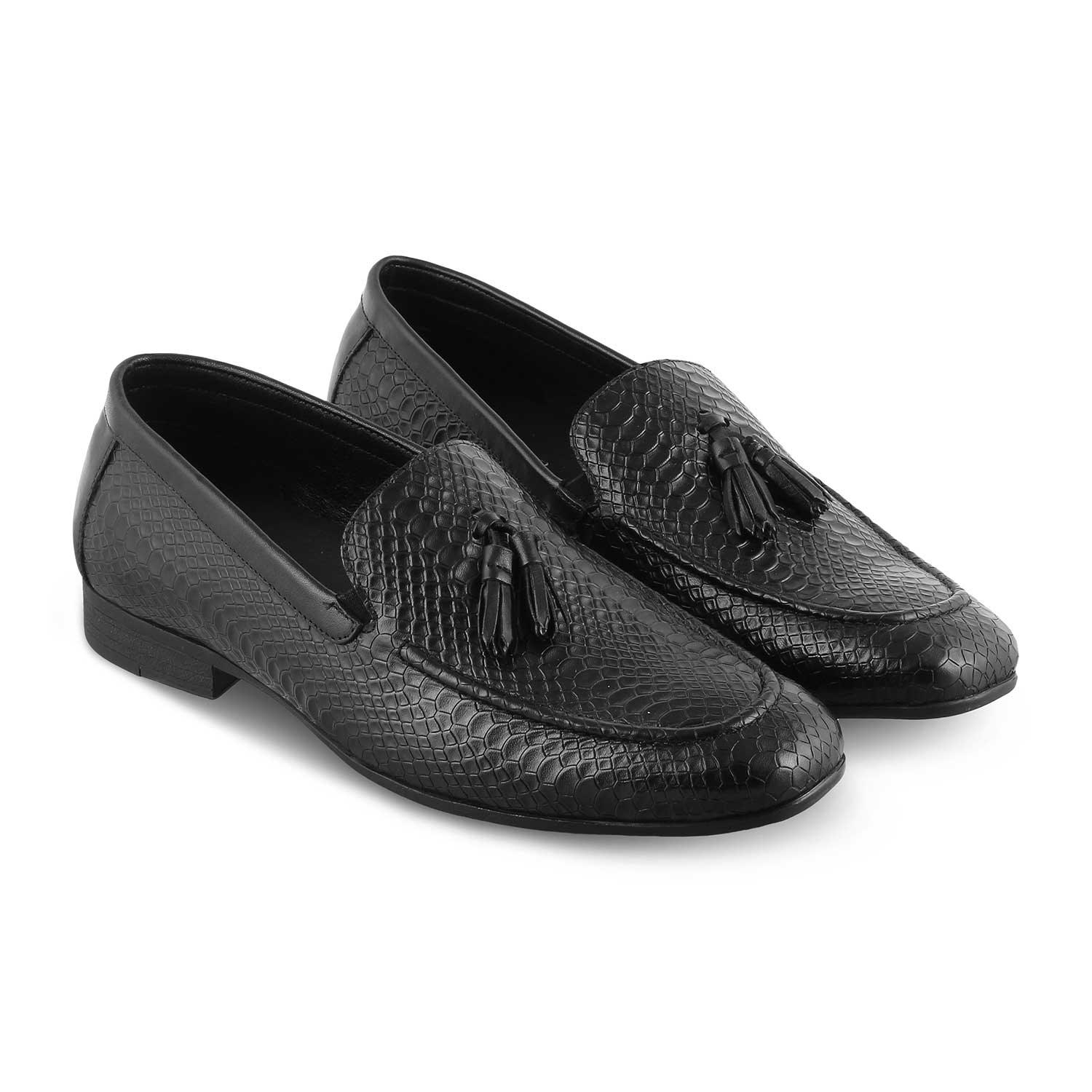 The Cytas Black Men's Leather Tassel Loafers Tresmode - Tresmode