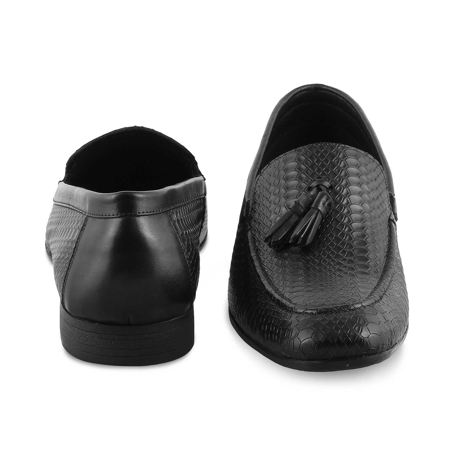 The Cytas Black Men's Leather Tassel Loafers Tresmode - Tresmode