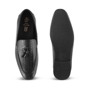 The Cytas Black Men's Leather Tassel Loafers Tresmode - Tresmode
