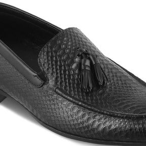 The Cytas Black Men's Leather Tassel Loafers Tresmode - Tresmode
