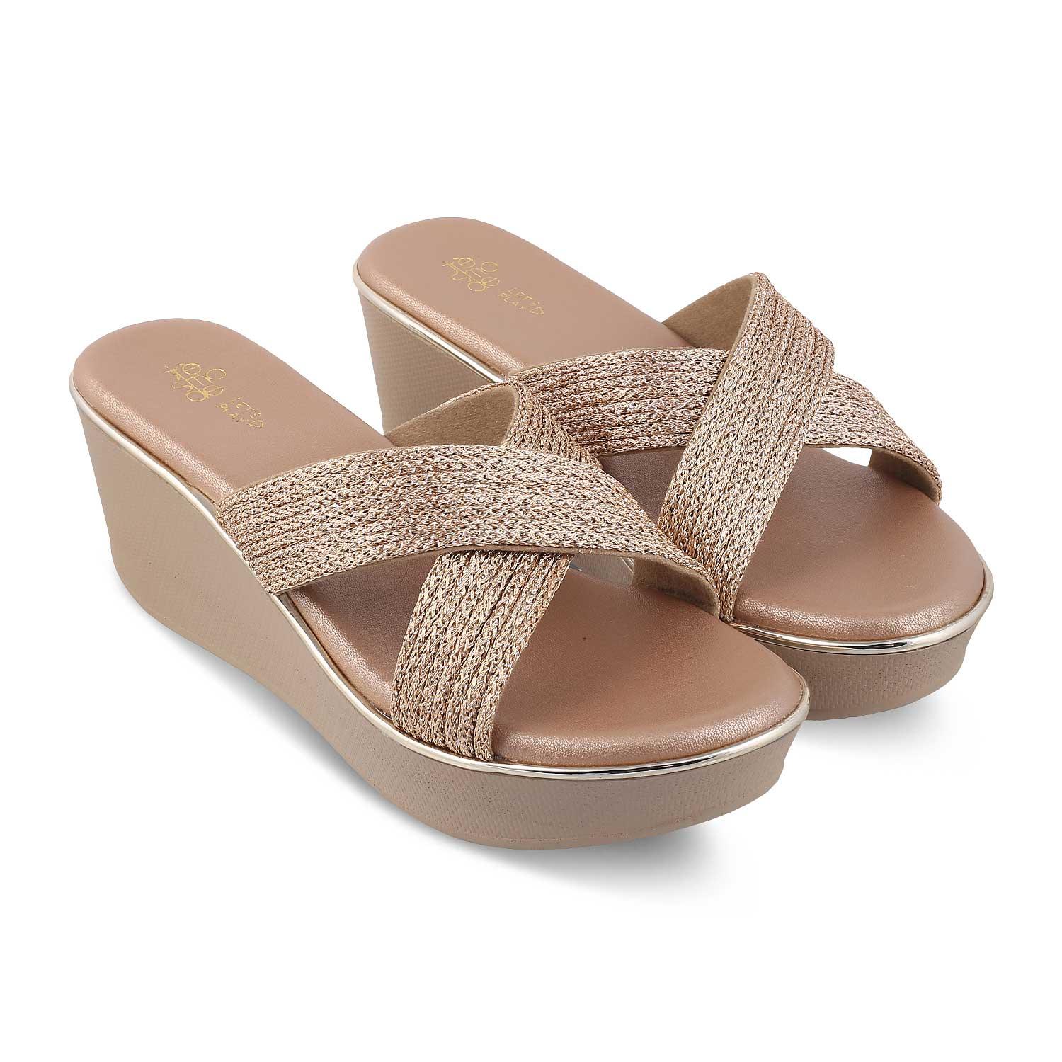 The Gia Champagne Women's Dress Wedge Sandals Tresmode - Tresmode