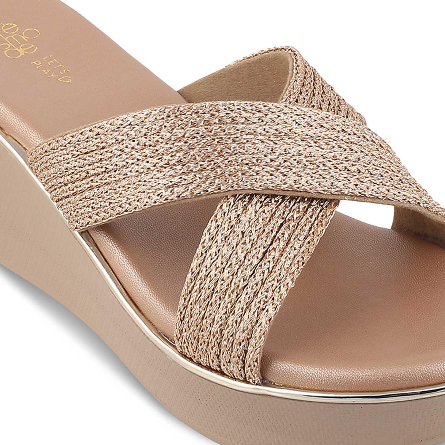 The Glamr Champagne Women's Dress Wedge Sandals Tresmode 40