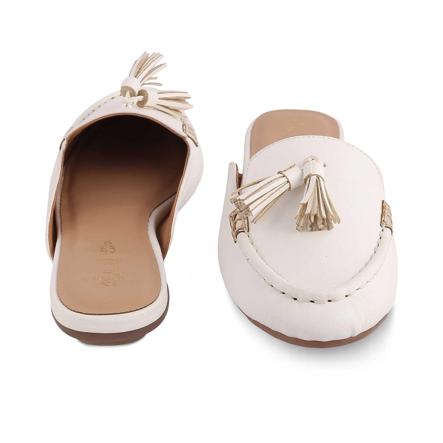 The Mas White Women's Dress Tassel Mules Tresmode - Tresmode