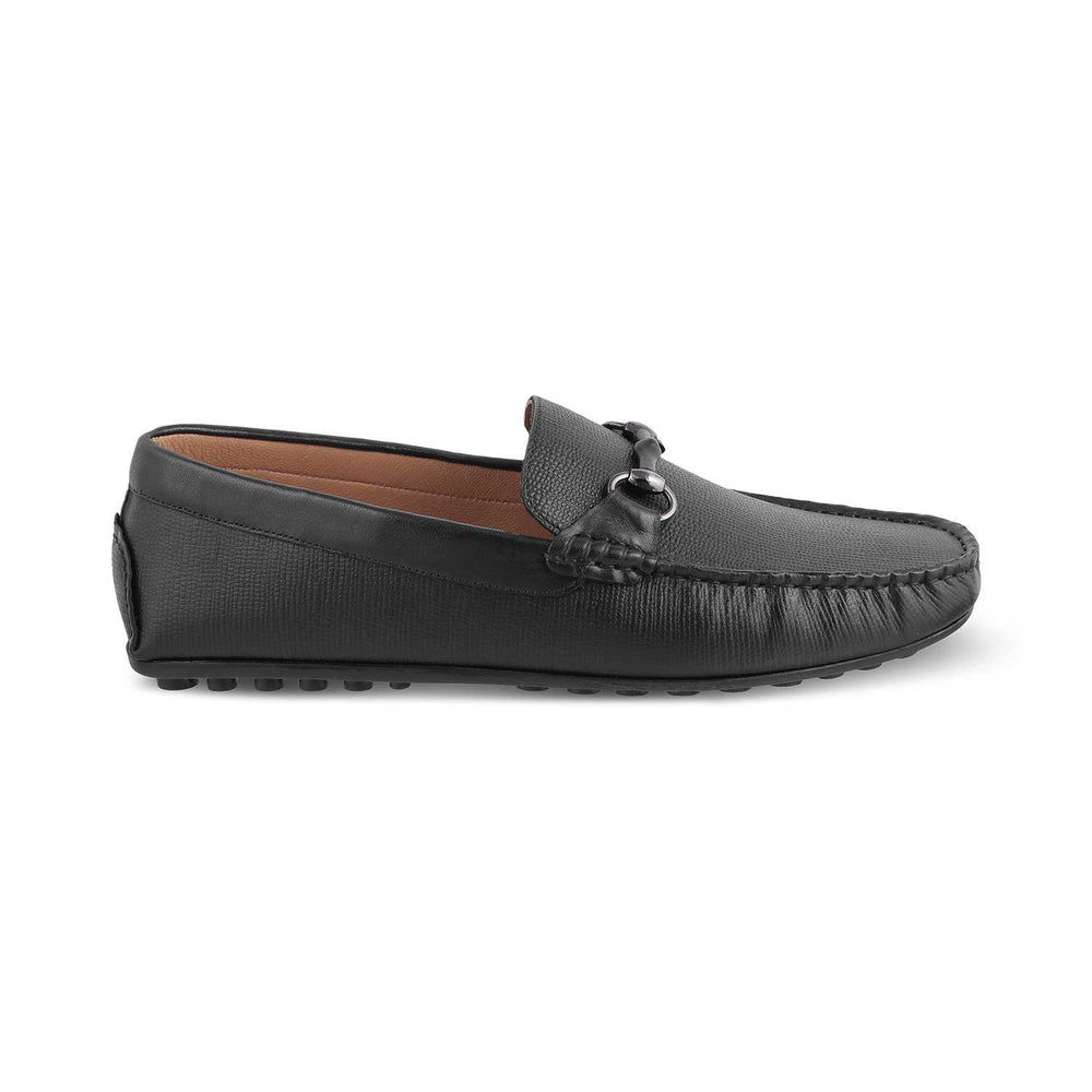 Tresmode Monoco Black Men's Leather Driving Loafers