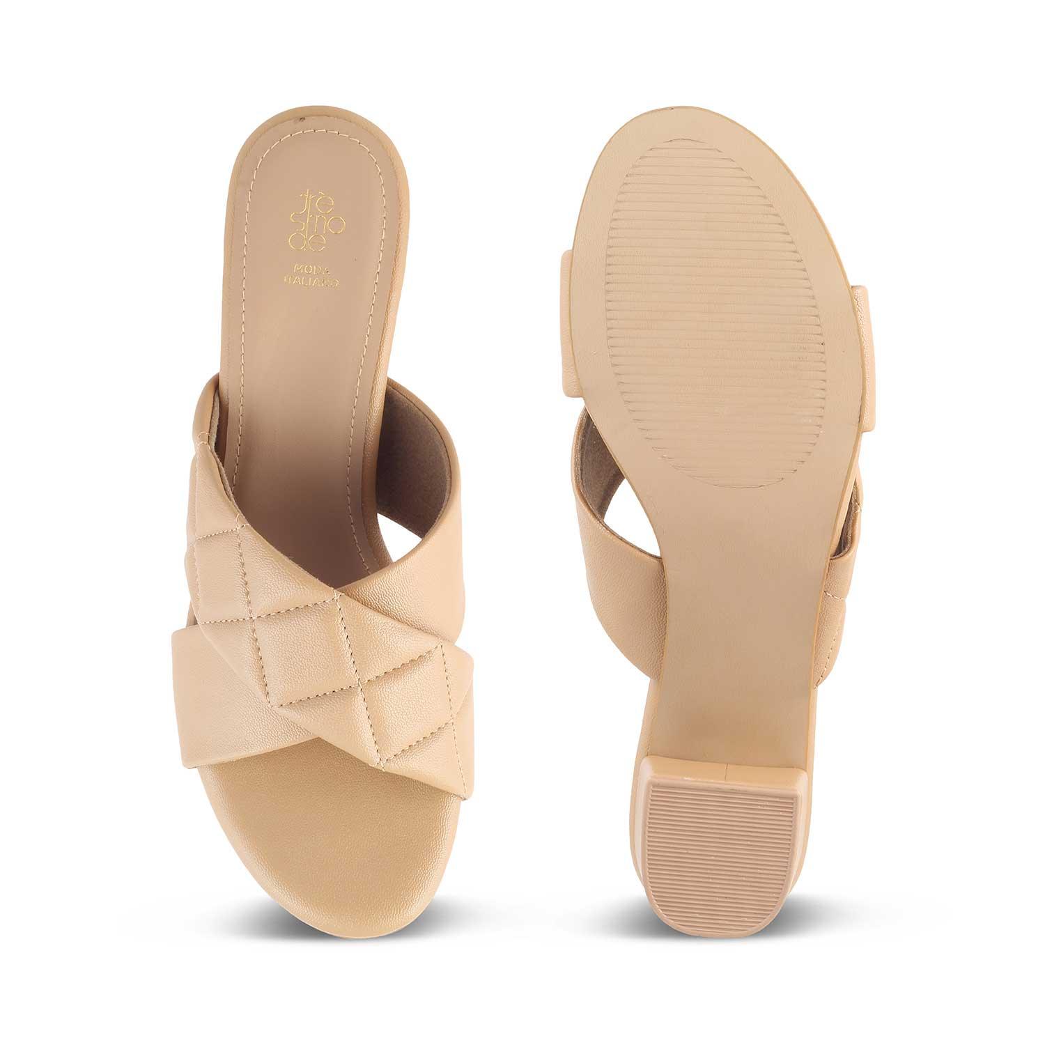 The Romi Beige Women's Dress Block Heel Sandals Tresmode 37