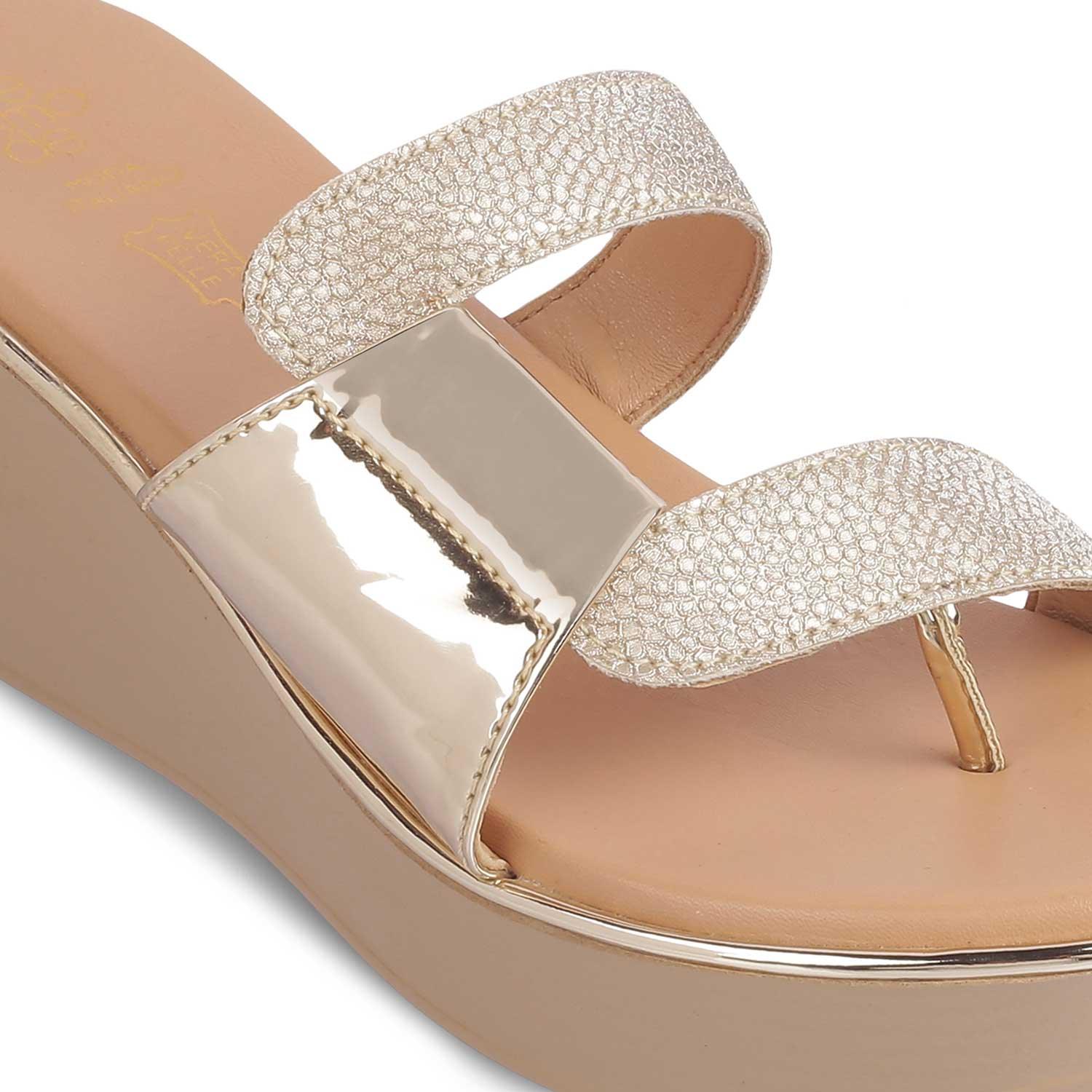 The Tafila Gold Women's Dress Wedge Sandals Tresmode 39 The Tafila Gold Women's Dress Wedge Sandals Tresmode 39