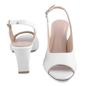 Tresmode Whou White Women's Dress Block Heel Sandals