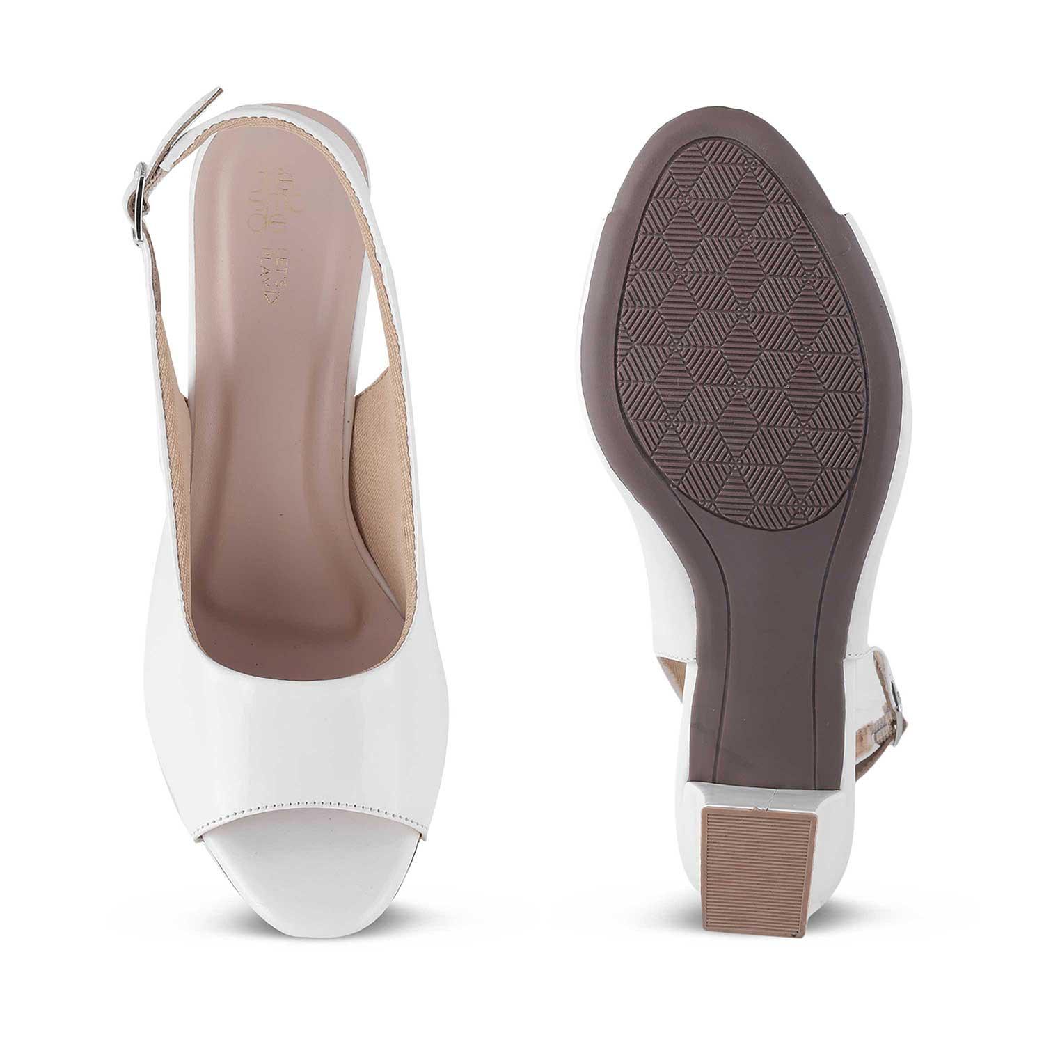 Tresmode Whou White Women's Dress Block Heel Sandals