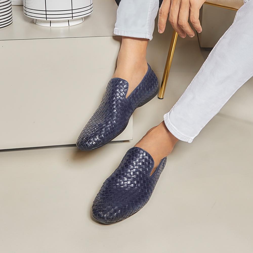 Blue Handwoven Loafers For Men Online at Tresmode.com