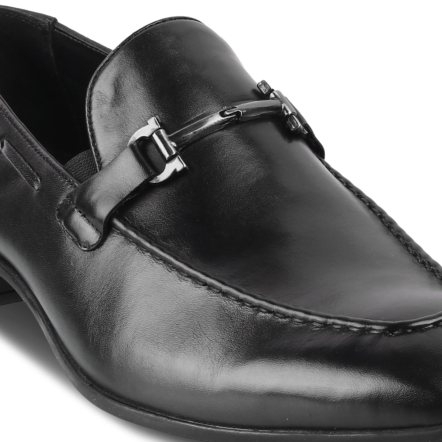 Black horse-bit loafers for men