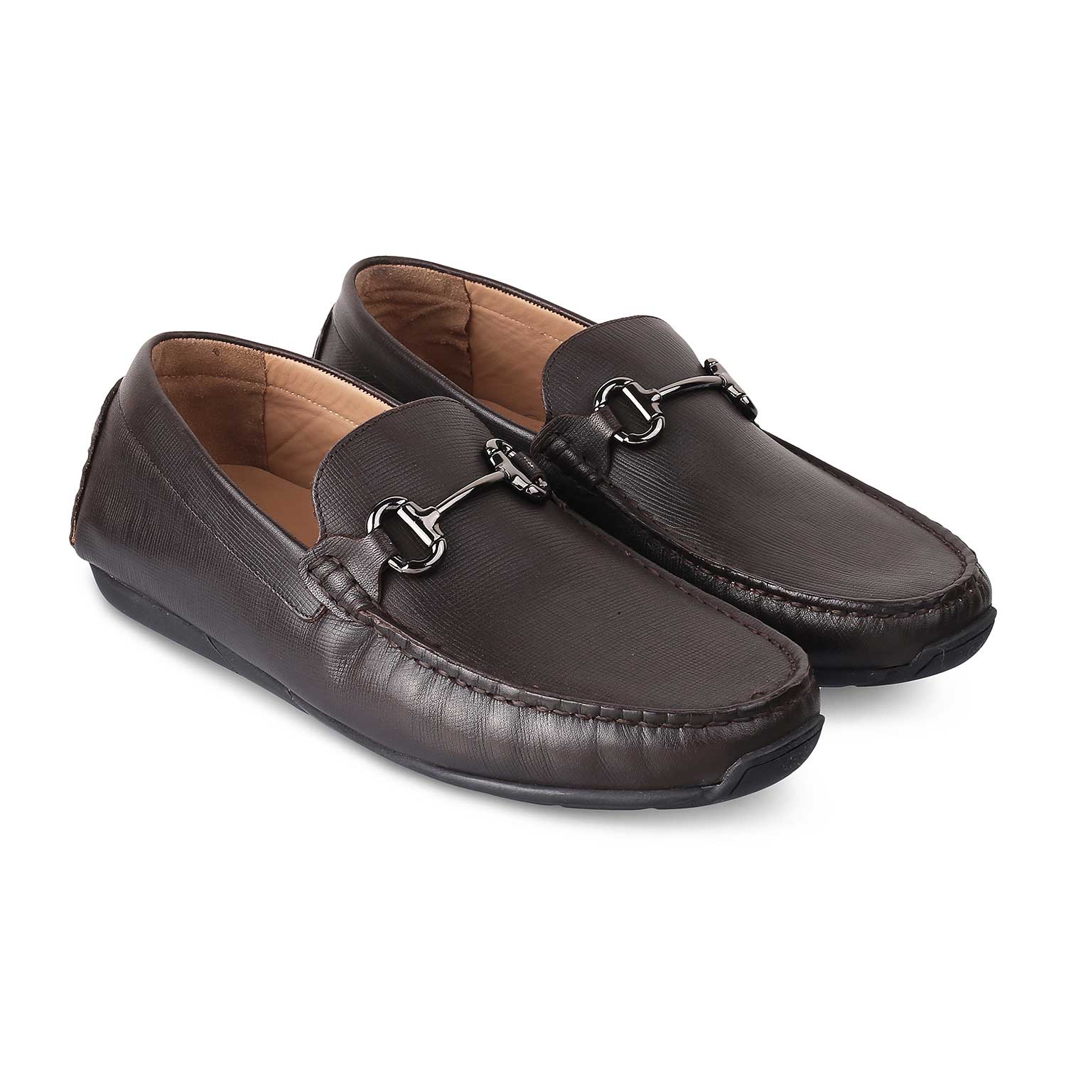 Namshi Brown Leather Driving Loafers for Men Online at Tresmode