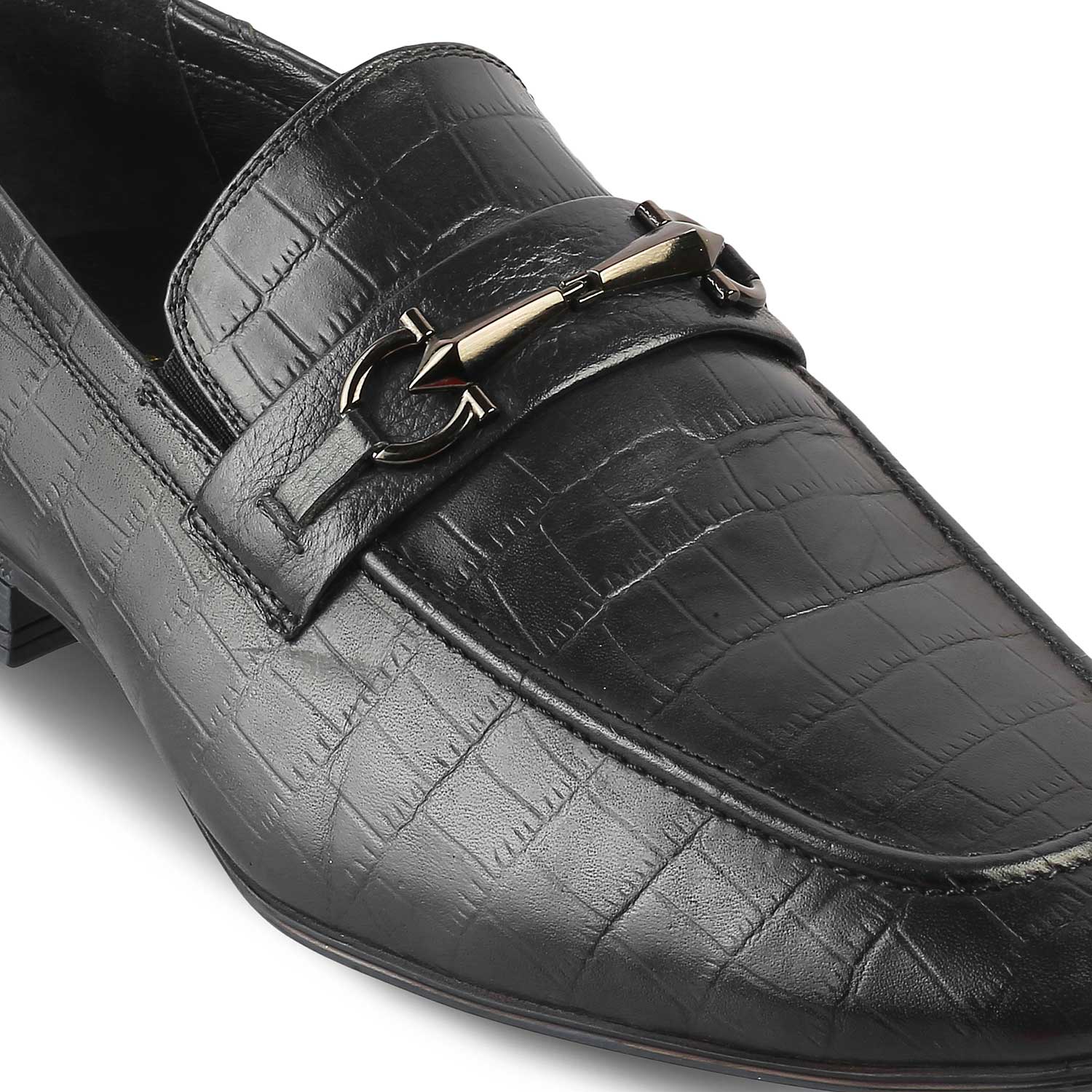 Reptile Black Mens Leather Loafers Online at Tresmode.com