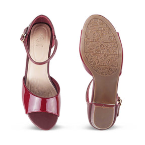 Sinaia Wine Women's Dress Block Heel Sandals Online at Tresmode