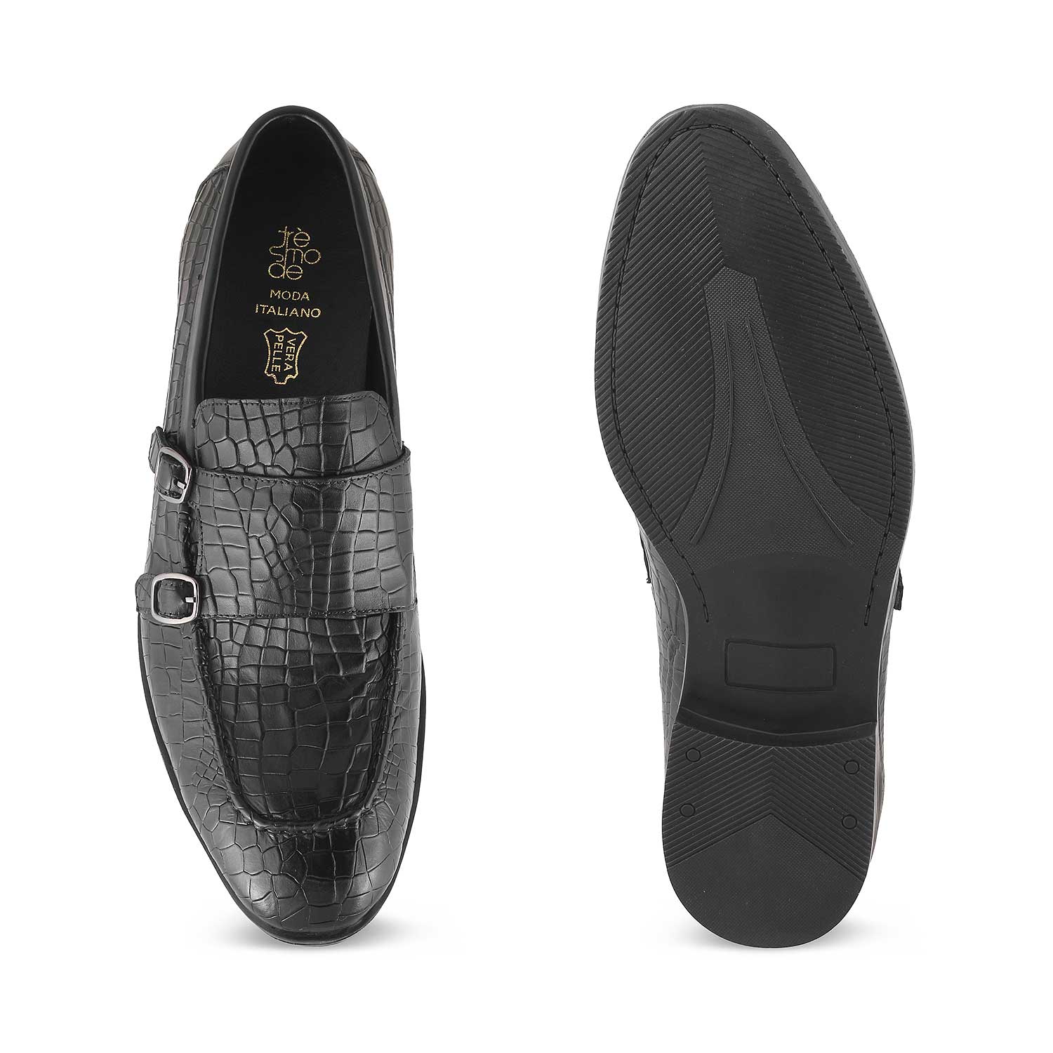 Cliz Black Men's Double Monk Shoes Online at Tresmode.com