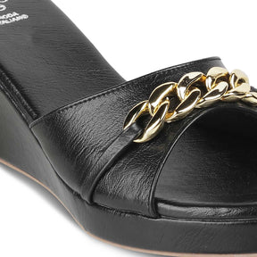 Tresmode-The Chain Black Women's Dress Wedge Sandals Tresmode-Tresmode