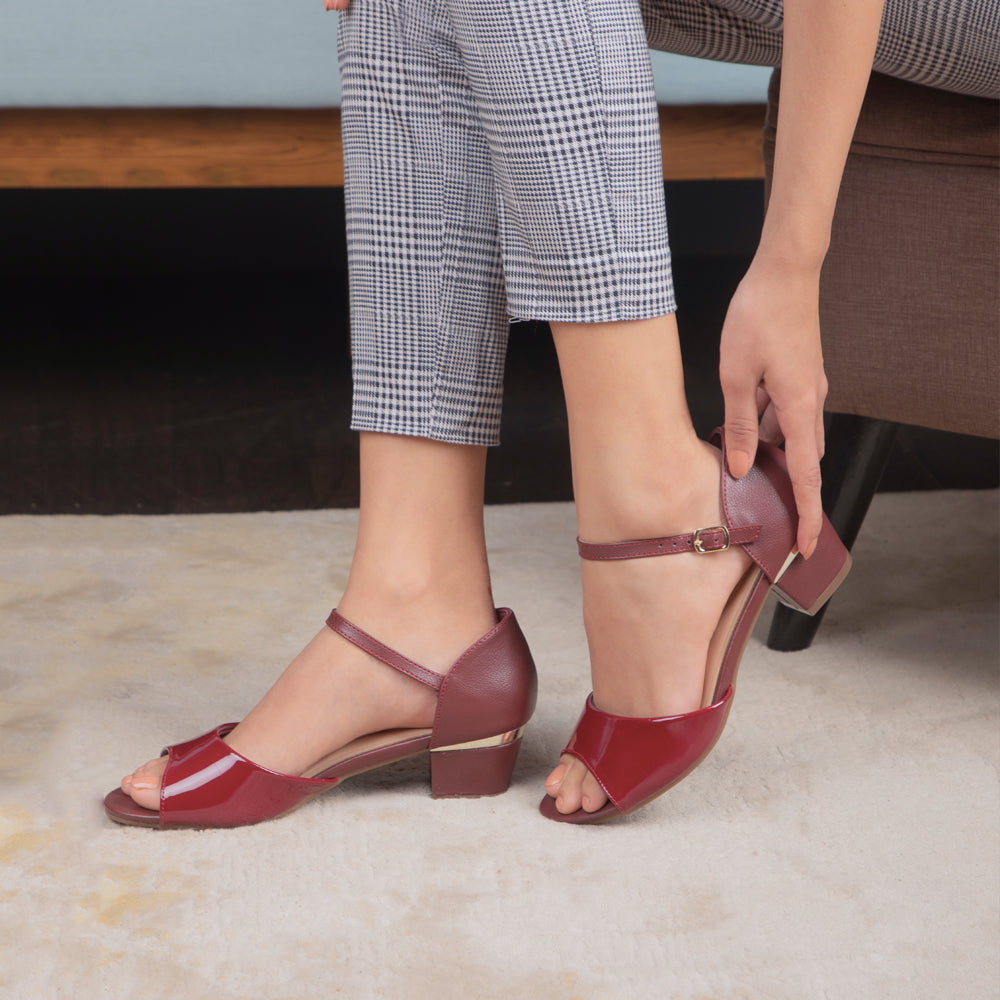 Sinaia Wine Women's Dress Block Heel Sandals Online at Tresmode