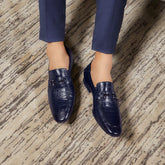 Mens Blue Leather Loafers