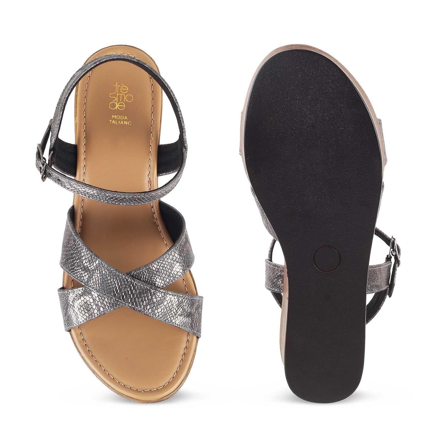 The Avignon Pewter Women's Dress Wedge Sandals Tresmode - Tresmode
