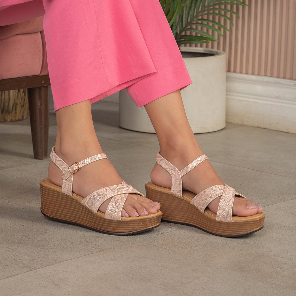 The Avignon Pink Women's Dress Wedge Sandals Tresmode - Tresmode
