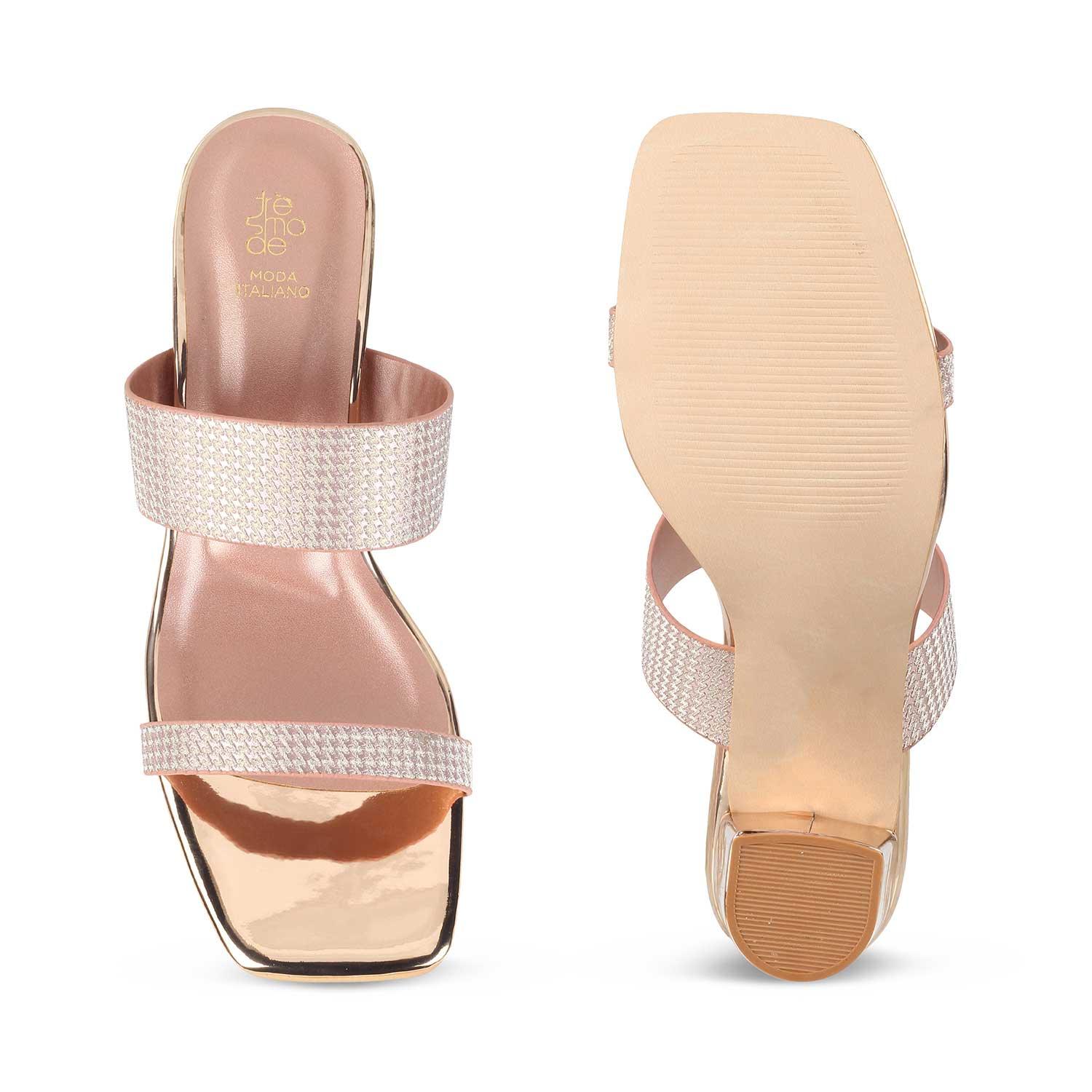 The Babilos Champagne Women's Dress Block Heel Sandals - Tresmode