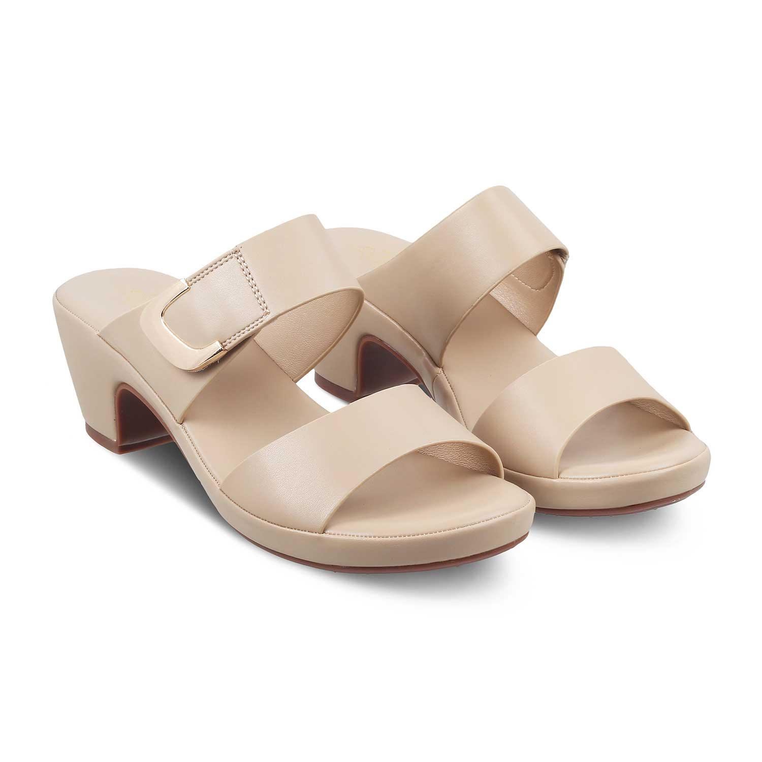 The Baza Beige Women's Casual Block Heel Sandals Tresmode - Tresmode