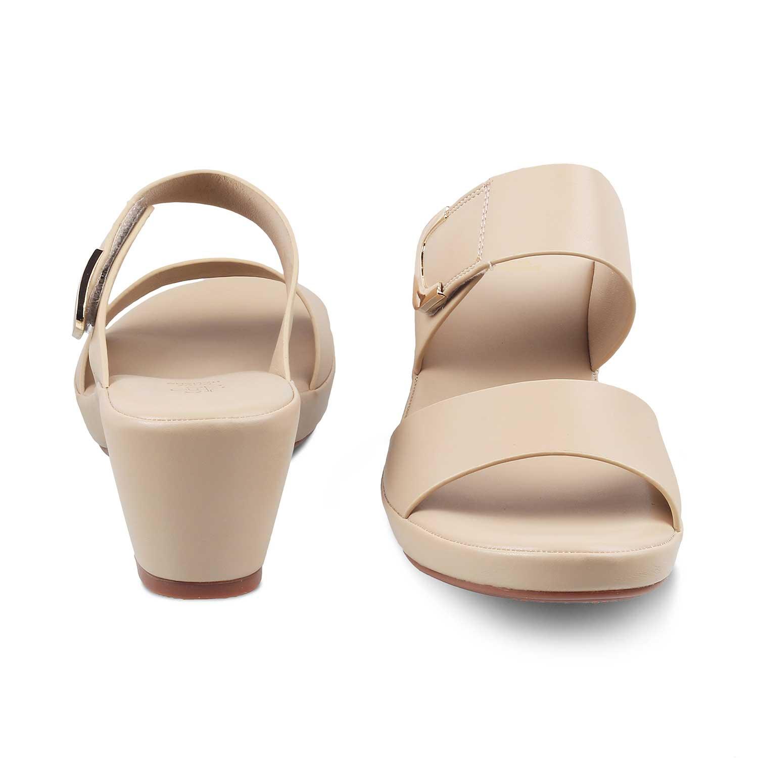 The Baza Beige Women's Casual Block Heel Sandals Tresmode - Tresmode