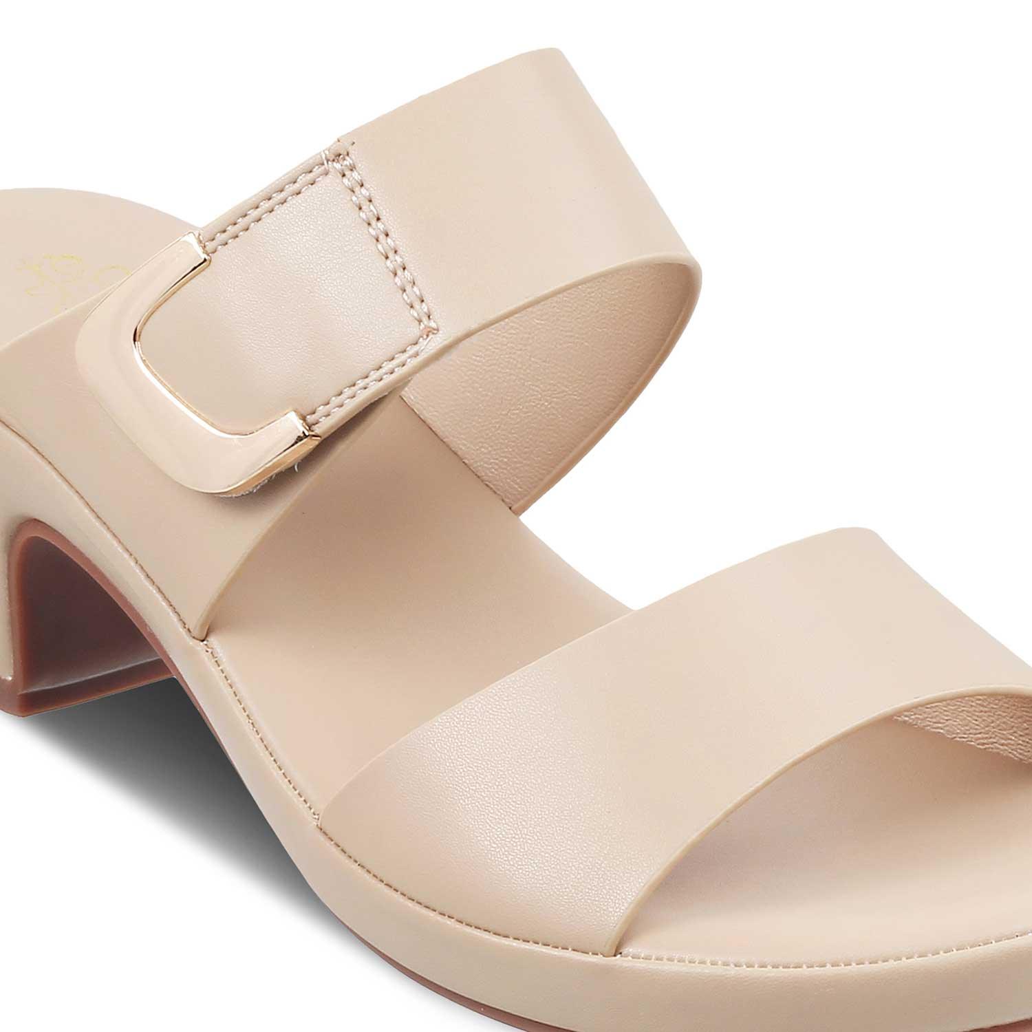 The Baza Beige Women's Casual Block Heel Sandals Tresmode - Tresmode