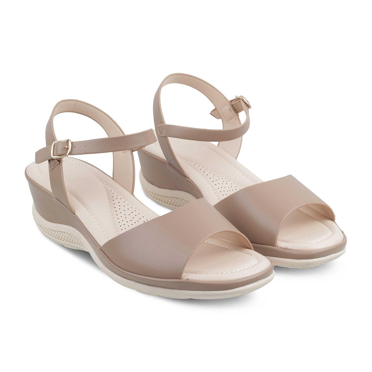 The Clej Beige Women's Casual Wedge Sandals Tresmode - Tresmode