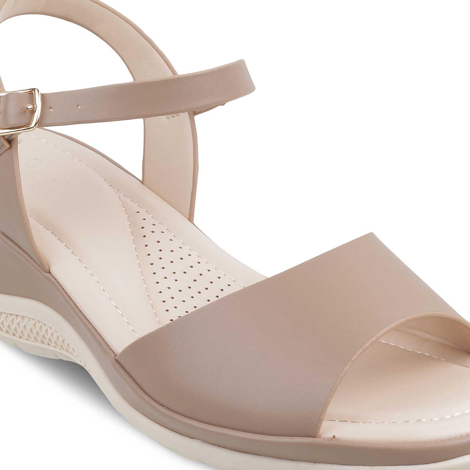 The Clej Beige Women's Casual Wedge Sandals Tresmode - Tresmode