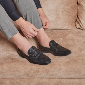 The Crint Black Men's Leather Loafers - Tresmode