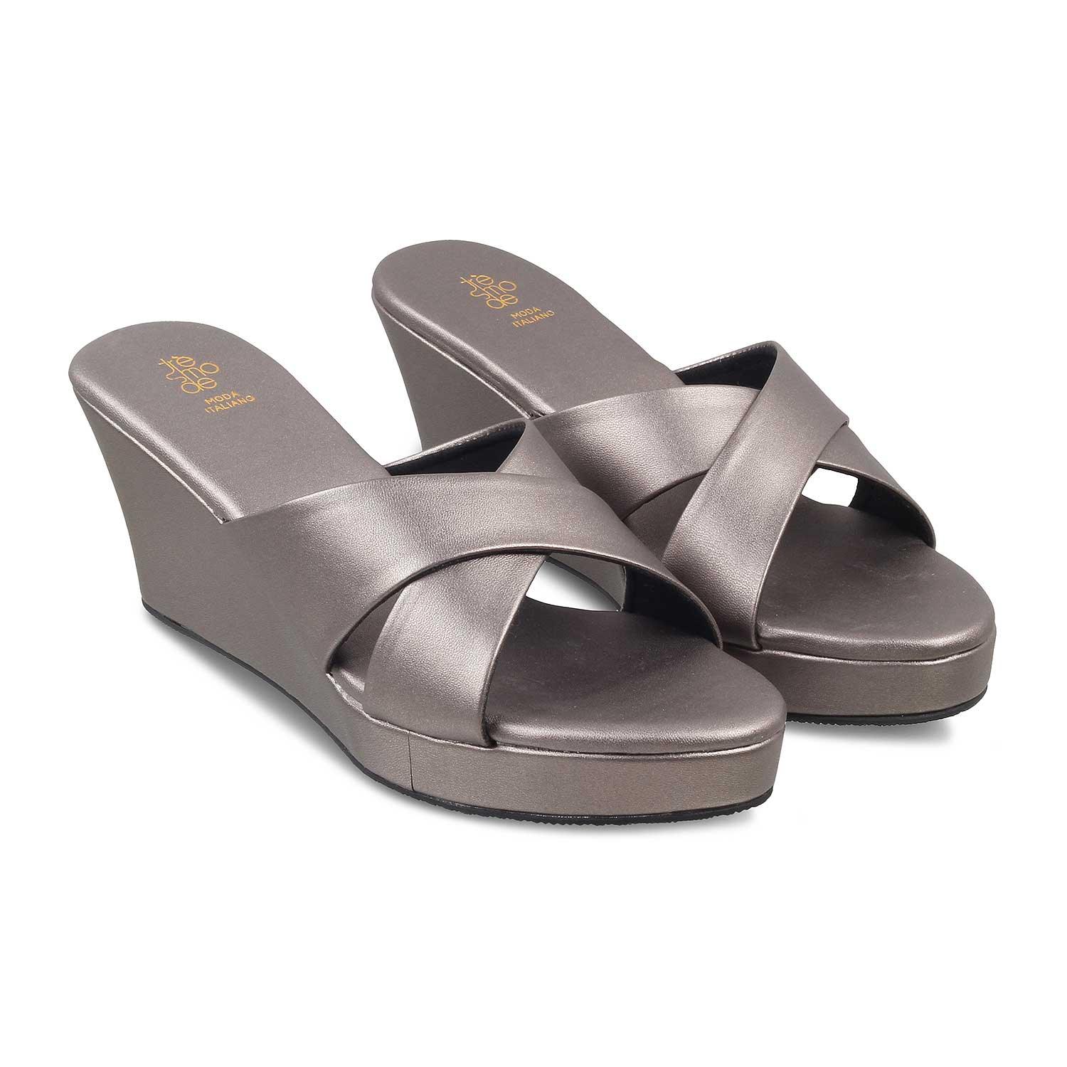 The Montpr Pewter Women's Dress Wedge Sandals Tresmode - Tresmode