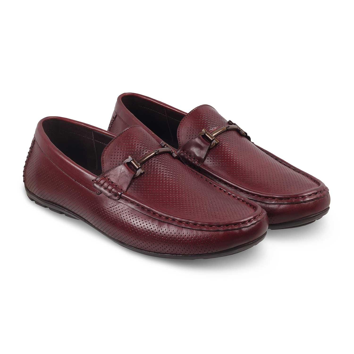Buy Osteel-2 Wine Men's Leather Loafers Online at Tresmode