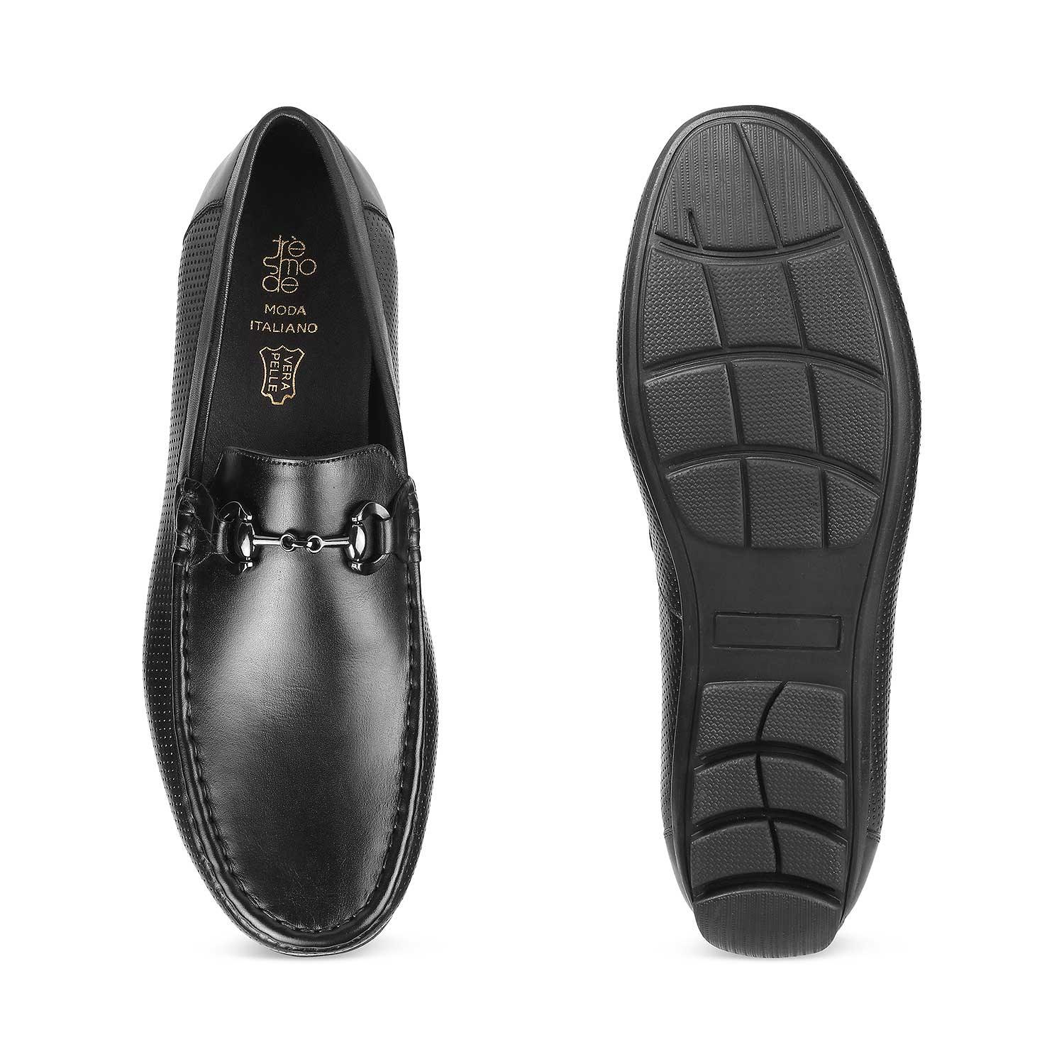 The Otterdam Black Men's Leather Driving Loafers - Tresmode