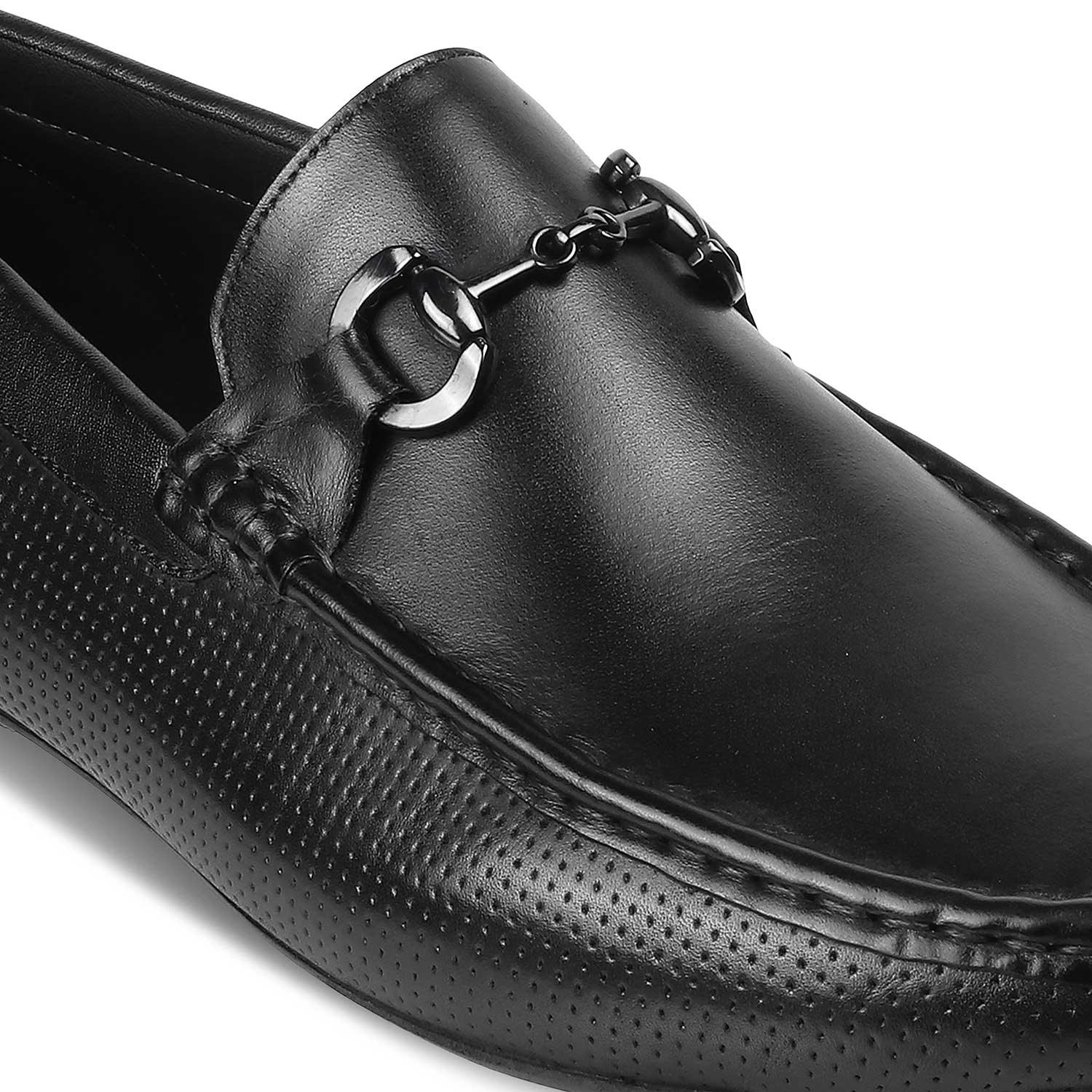The Otterdam Black Men's Leather Driving Loafers - Tresmode