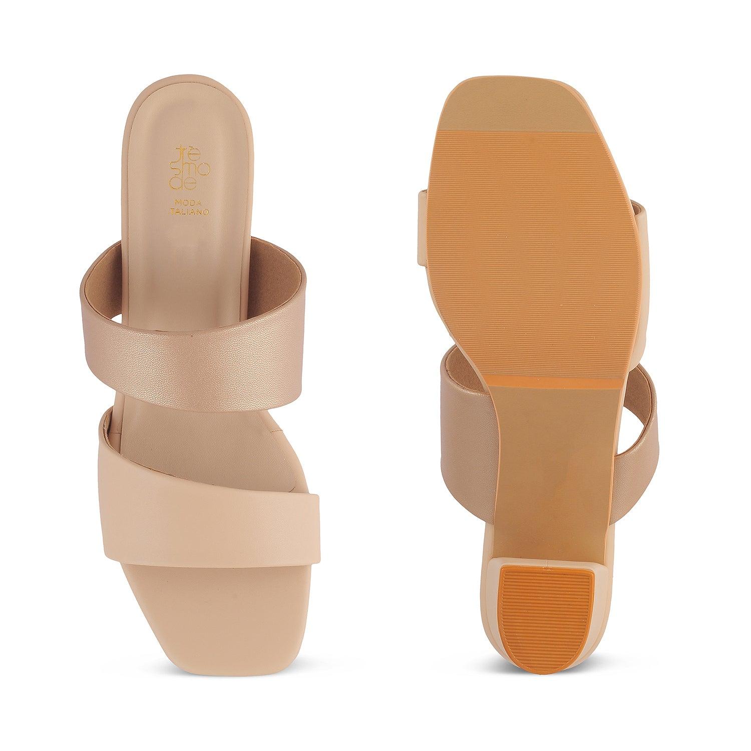 The Satania Beige Women's Dress Block Heel Sandals Tresmode - Tresmode