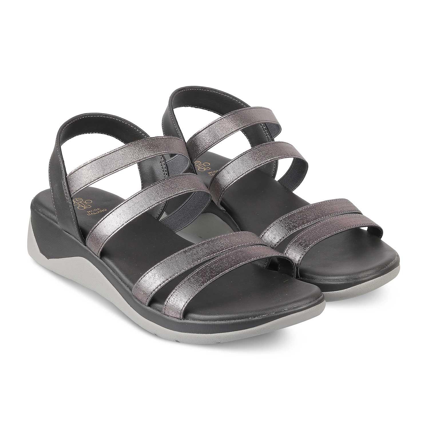 The Soni Pewter Women's Casual Wedge Sandals Tresmode - Tresmode