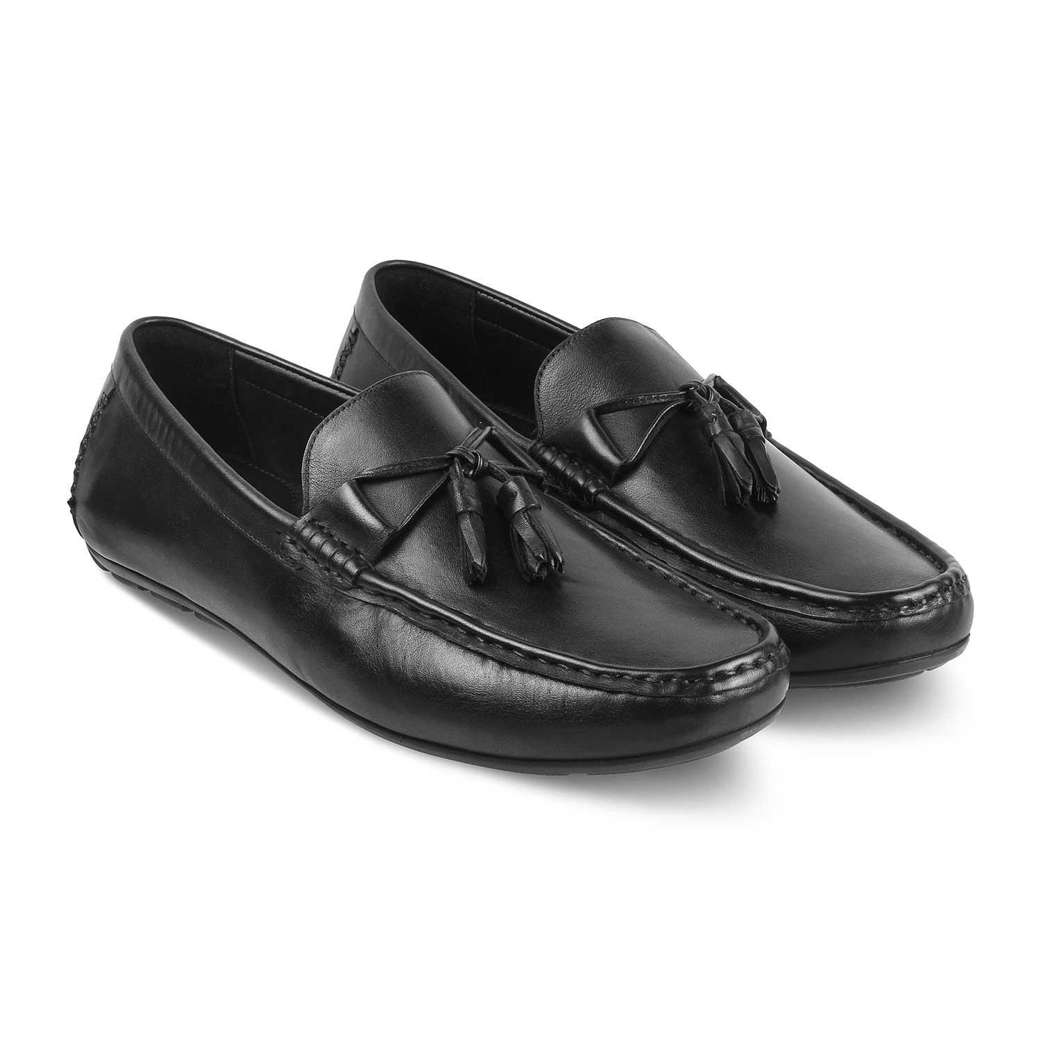 The Totie Black Men's Leather Driving Loafers Tresmode - Tresmode