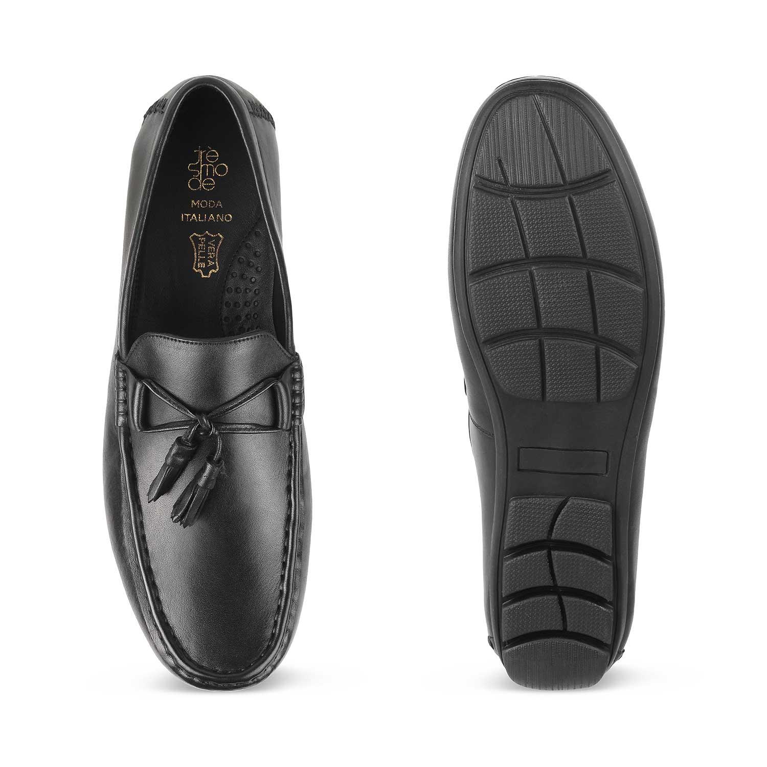 The Totie Black Men's Leather Driving Loafers Tresmode - Tresmode
