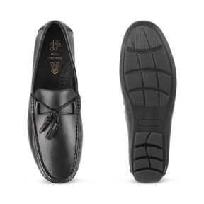 The Totie Black Men's Leather Driving Loafers Tresmode - Tresmode