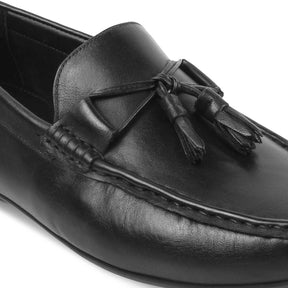The Totie Black Men's Leather Driving Loafers Tresmode - Tresmode